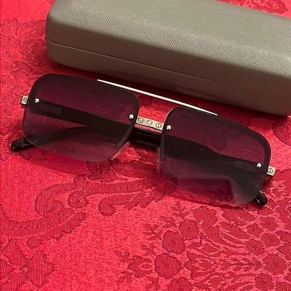 NWOT John Varvatos Square Metal Frame Rimless Sunglasses Smoky Gradient Lens - Picture 13 of 14